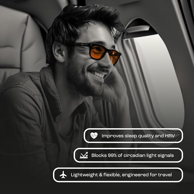 Flykitt Jet Lag Prevention System | Flight Essentials with App-Controlled Personalized Supplement Schedule and Blue Light Filtering Glasses | Prevent Jet Lag for a Full Roundtrip