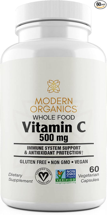 Vitamin C | 500mg Whole Food Vitamin C from Acerola Cherry Extract with Citrus Bioflavonoid Complex | 23 Organic Fruits & Vegetables Blend | Probiotics and Enzymes | 60 Vegan Capsules