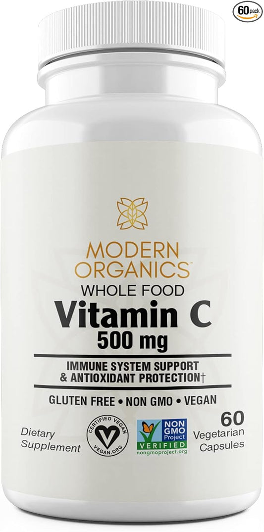 Vitamin C | 500mg Whole Food Vitamin C from Acerola Cherry Extract with Citrus Bioflavonoid Complex | 23 Organic Fruits & Vegetables Blend | Probiotics and Enzymes | 60 Vegan Capsules