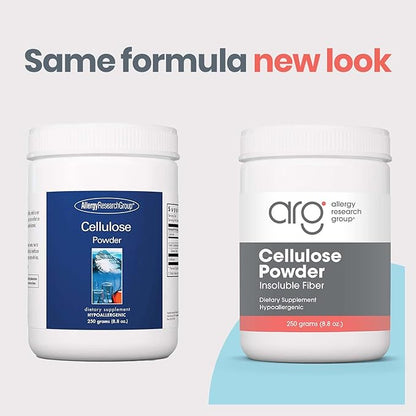 Allergy Research Group Cellulose Powder - Microcrystalline Cellulose Powder, 2000mg Insoluble Fiber Supplement, Powdered Cellulose, Non-Fermentable, Hypoallergenic - 8.8 Oz