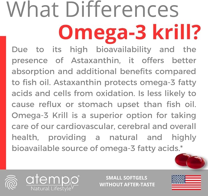 Antarctic Krill Oil 1000mg Rich in Omega 3 Healthy Fatty Acid Extra Strength EPA & DHA with Natural Astaxanthin, Heart & Brain Health, Superior Absorption 60 Small softgels. No Aftertaste or Reflux