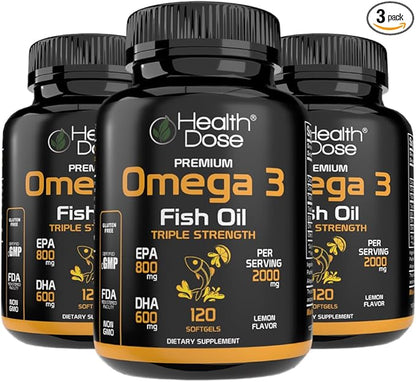 Premium Omega 3 Fish Oil Triple Strength x 120 Softgels - Pack of 3