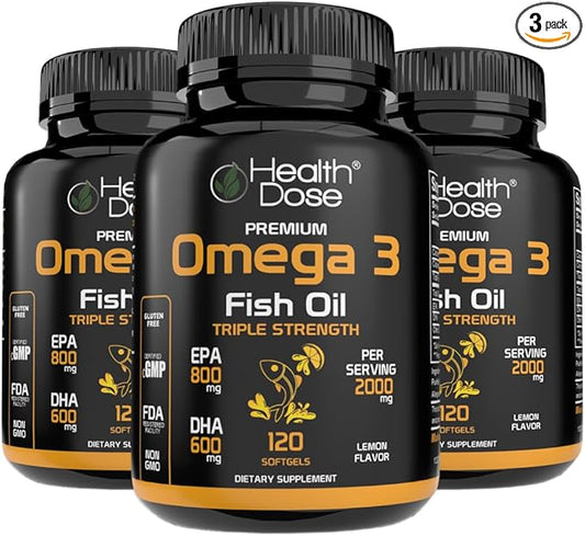 Premium Omega 3 Fish Oil Triple Strength x 120 Softgels - Pack of 3