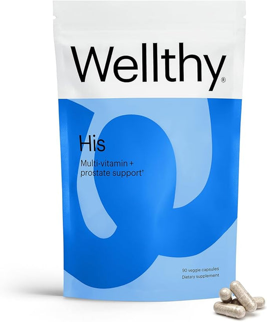Wellthy His Daily Natural Multivitamin for Men, Premium Prostate Support Supplement, Support Hair Growth (30 Day)
