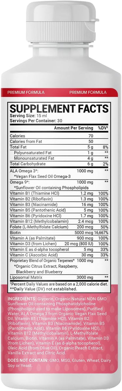 Women's Liquid Multivitamin - Plant-Based Daily Multivitamins - 3000mg Liposomal Matrix - with Biotin, Magnesium, Omega-3 & 9, B Complex, Vitamin A D3 C - 30 Servings - 450 mL