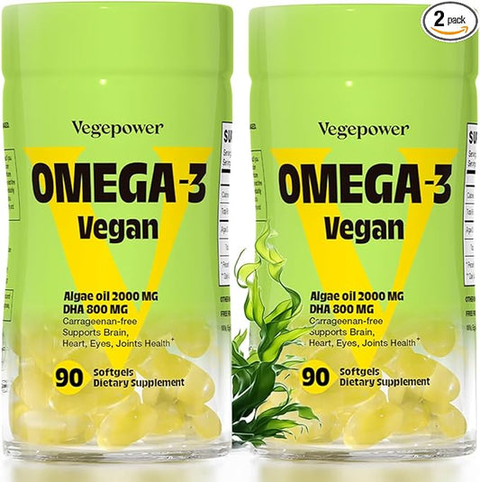 Vegan Omega-3 DHA Supplements - Premium Fish Oil Alternative from Algae Oil | 90 Carrageenan Free Softgels | Plant Based Algal DHA Essential Fatty Acids, Non-GMO (Algae, 90 Count (Pack of 2))