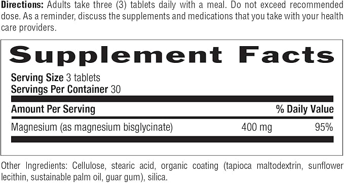 Country Life Chelated Magnesium Glycinate 400mg, 90 Tablets, Certified Gluten Free, Certified Vegan, Certified Halal, Non-GMO Verified