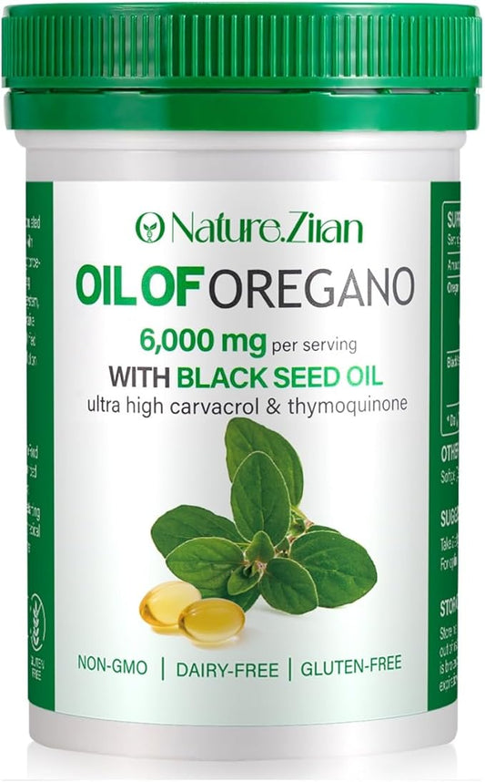 Oil of Oregano Softgel - 6000mg Oil of Oregano with Black Seed Oil 2 in 1, Organic Oregano Oil Extract, Natural Antioxidants Fitness, Immune Support, Non-GMO & Gluten Free - 120 Count