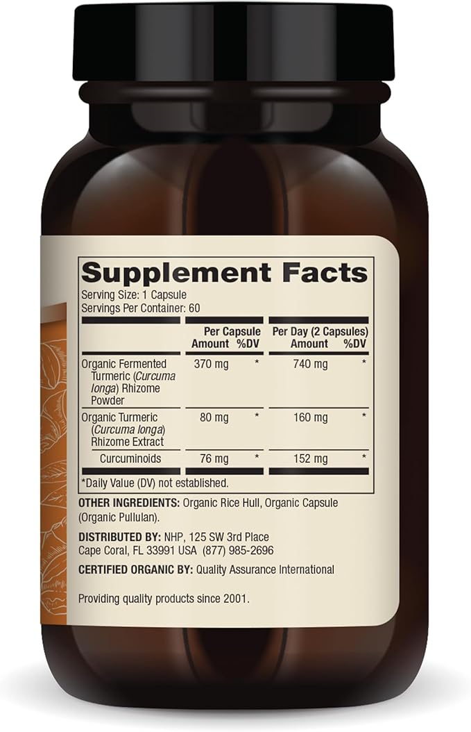 Dr. Mercola Organic Fermented Turmeric - 370 mg Fermented Turmeric - High-Bioavailability Curcuminoids - USDA Organic, Non-GMO, Gluten-Free & Soy-Free - 60 Capsules (30 Servings)