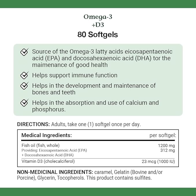 Nature's Bounty Omega-3 + D3 Fish Oil 1200mg / Vitamin D3 1000IU 90 softgels