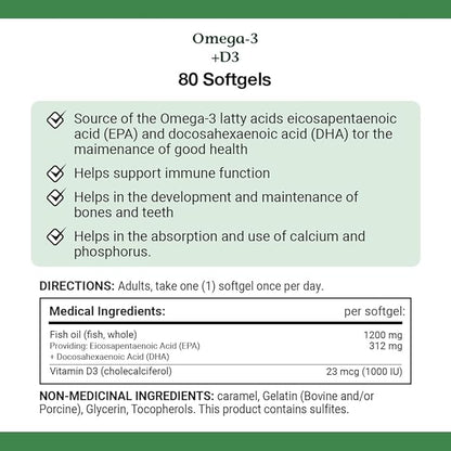 Nature's Bounty Omega-3 + D3 Fish Oil 1200mg / Vitamin D3 1000IU 90 softgels