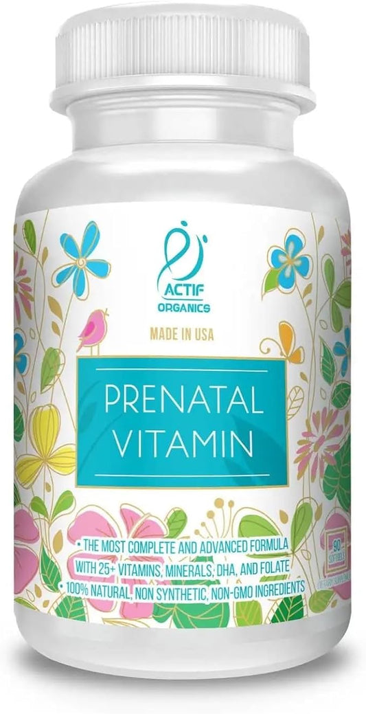 ACTIF Organic Prenatal Vitamin with 30+ Organic Vitamins, 100% Natural, DHA, EPA, Omega 3, and Organic Herbal Blend - Non-GMO, 45 Servings