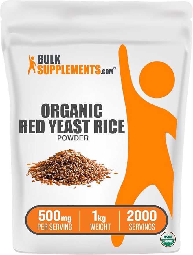 BulkSupplements.com Organic Red Yeast Rice Powder - Red Yeast Rice Supplement, for Heart Health - Vegan-Friendly, 500mg per Serving, 1kg (2.2 lbs) (Pack of 1)