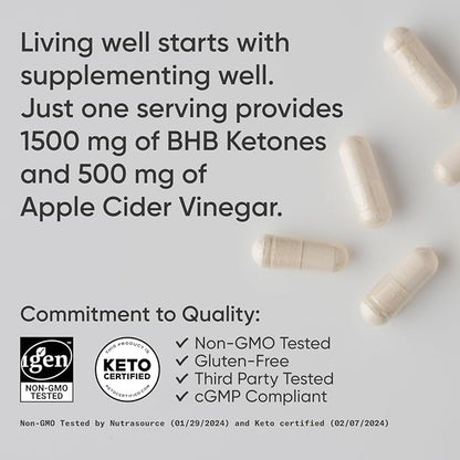 Sports Research® Keto Plus ACV Capsules - Diet Support with 500mg of Apple Cider Vinegar & 1500mg goBHB® Exogenous Ketones - Gluten Free & Keto Certified - 120 Veggie Capsules