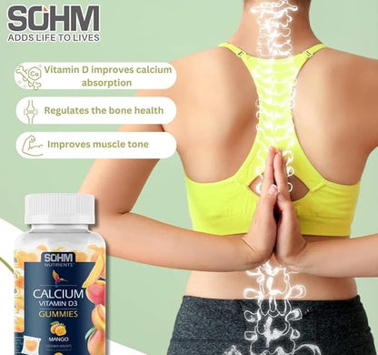 Vitamin D3 600 IU Calcium 50 mg Gummies, 60 Count,Improves Lubrication Between Joints Regulates Bone Health -Calcium Gummies for Adults Vegetarian Without Gluten