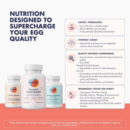 Fertility Trio | Prenatal Vitamin Lemon + DHA & Fertility Booster | Choline, Folate, Omega 3, Coq10, NAC, 26+ Vital Nutrients | Dietitian-formulated, Non-GMO, 3rd Party Tested, 30 Servings