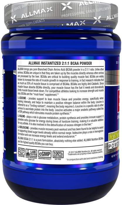 ALLMAX Nutrition BCAA 2:1:1 Powder, Amino Acid Supplement for Muscle Recovery, Unflavored, 400 Gram (Pack of 1)