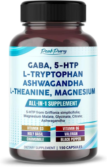 GABA, 5-HTP L-Tryptophan Ashwagandha Chamomile L-Theanine Magnesium - Made in USA