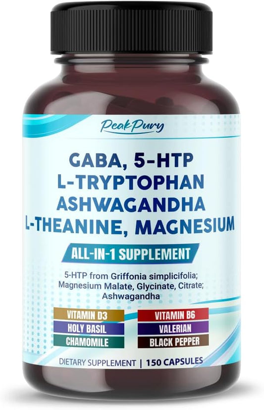 GABA, 5-HTP L-Tryptophan Ashwagandha Chamomile L-Theanine Magnesium - Made in USA