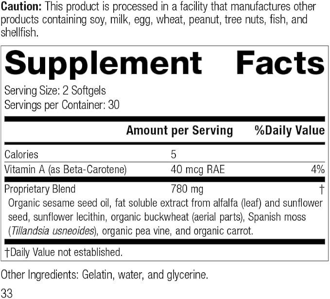 Standard Process Inc. Chlorophyll Complex - Immune Support, Antioxidant Activity, Skin Health and Hair Health Support with Vitamin A, Sunflower Lecithin, Buckwheat, Spanish Moss - 60 Softgels