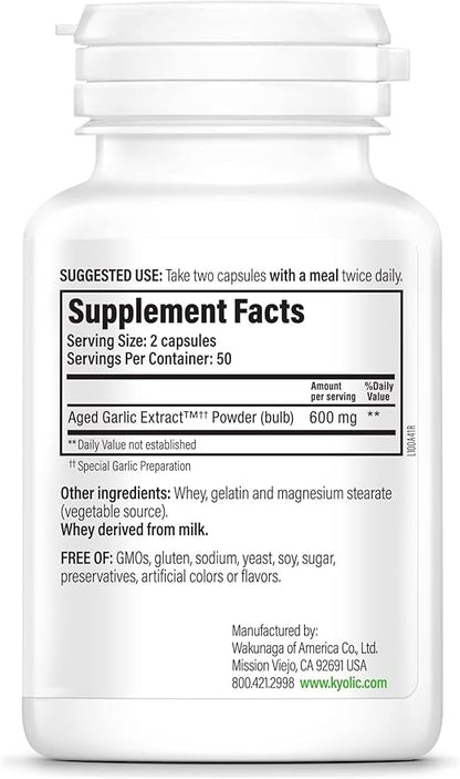 Kyolic Aged Garlic Extract Formula 100, Original Cardiovascular, 100 Capsules (Packaging May Vary)