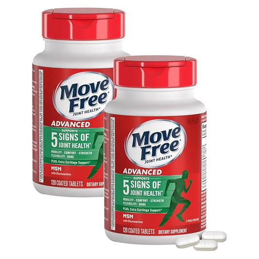 Move Free Advanced Plus MSM with Glucosamine & Chondroitin , 120 Count (Pack of 2)