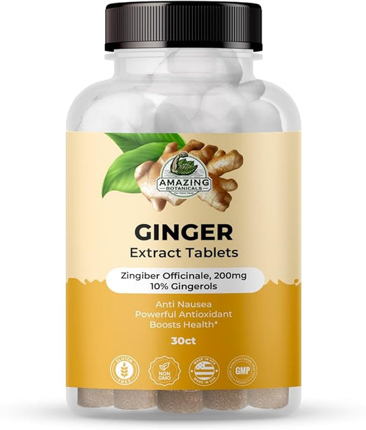 Ginger Root Extract Tablets 200 mg - 10% Gingerols, 20 mg per Tablet, 30 Tablets