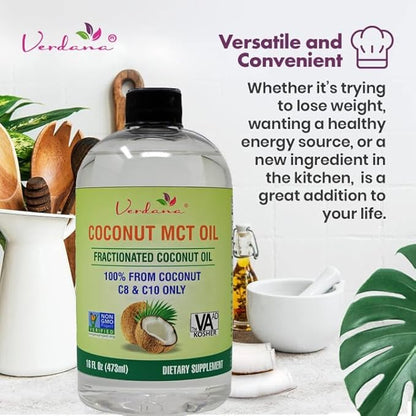 Verdana MCT Oil – 16 Fl Oz Dietary Supplement – 100% Coconut Derived, Fractionated, Food Grade – for Oil Pulling, Keto Coffee, Oral Rinse, Massage & Aromatherapy – Vegan, Non-GMO, Kosher
