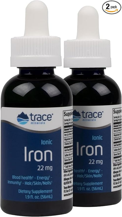 Trace Minerals Ionic Iron, 22mg - Energy Support Supplement with Magnesium & Iron - Aid Brain Health & Immune System Function - Gluten-Free Liquid Supplement - 1.9 fl oz (2 Pack) (92 Servings)