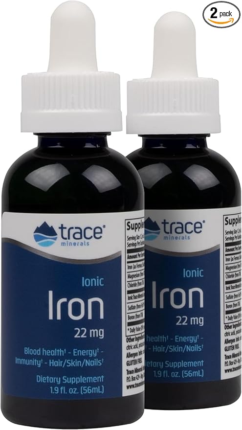 Trace Minerals Ionic Iron, 22mg - Energy Support Supplement with Magnesium & Iron - Aid Brain Health & Immune System Function - Gluten-Free Liquid Supplement - 1.9 fl oz (2 Pack) (92 Servings)