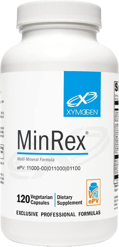 XYMOGEN Calcium, Magnesium Zinc MinRex Multi-Mineral Supplements - with Iodine, Selenium and Potasium to Support Mineral Repletion + Sports Nutrition (120 Soy, Gluten and Dairy-Free Capsules)