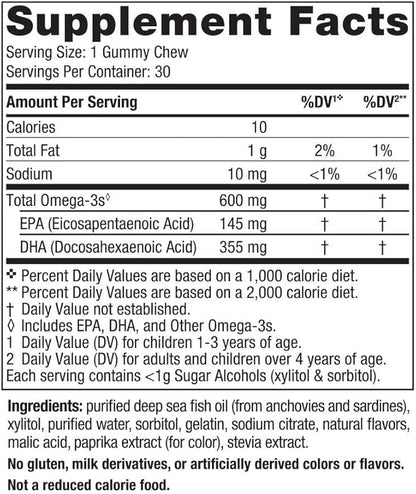 Nordic Naturals Zero Sugar Children’s DHA Gummy Chews, Tropical Punch - 30 Gummy Chews for Kids - 600 mg Total Omega-3s - Brain Development, Learning, Healthy Immunity - Non-GMO - 30 Servings