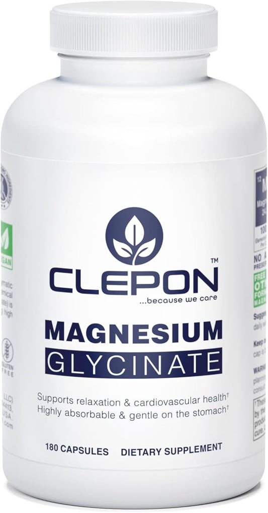 Magnesium Glycinate - Chelated, Highly Absorbable & Gentle on Stomach - Supplement for Heart & Bone Health, Restful Sleep, Stress Relief, Muscles & Nerves - Gluten-Free, Non-GMO, Vegan (180 Capsules)