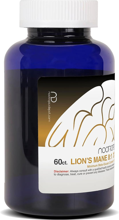 Nootropics Depot Lions Mane Mushroom Capsules | 8:1 Whole Fruiting Body Dual Extract | 500mg | 60 Count | Hericium erinaceus