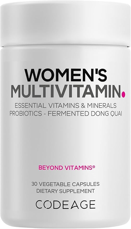 Codeage Women’s Multivitamin - Vitamins A, C, D3, E, B6, B12, Folate, Calcium, Magnesium, Iron, Dong Quai, Probiotics - 1 Capsule Per Serving - Daily Vitamin Pills for Women - Non-GMO - 30 Capsules