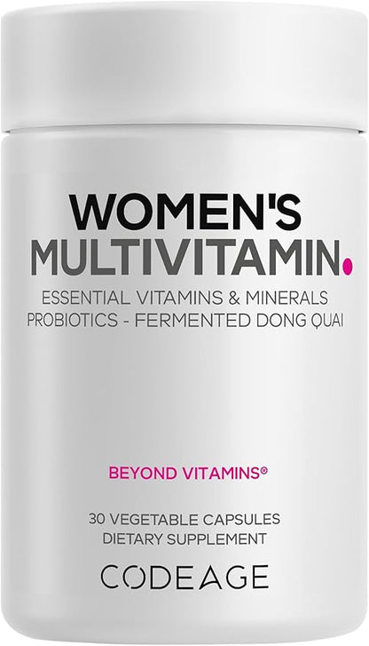 Codeage Women’s Multivitamin - Vitamins A, C, D3, E, B6, B12, Folate, Calcium, Magnesium, Iron, Dong Quai, Probiotics - 1 Capsule Per Serving - Daily Vitamin Pills for Women - Non-GMO - 30 Capsules