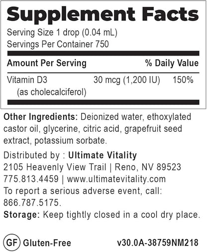 Micellized Vitamin D3 Liquid 750 Servings 1200 IU Per Drop, Best Value, Natural, Soy Free, Water Soluble - 1 Ounce