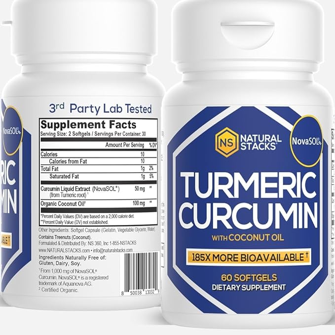 Turmeric Curcumin Supplement - Organic Turmeric Supplement with Coconut Oil for Optimal Absorption - Supports Joint Health, Heart and Brain Function, Immunity - 60 Coconut Oil SoftGels