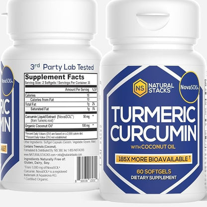 Turmeric Curcumin Supplement - Organic Turmeric Supplement with Coconut Oil for Optimal Absorption - Supports Joint Health, Heart and Brain Function, Immunity - 60 Coconut Oil SoftGels