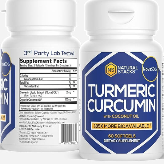 Turmeric Curcumin Supplement - Organic Turmeric Supplement with Coconut Oil for Optimal Absorption - Supports Joint Health, Heart and Brain Function, Immunity - 60 Coconut Oil SoftGels