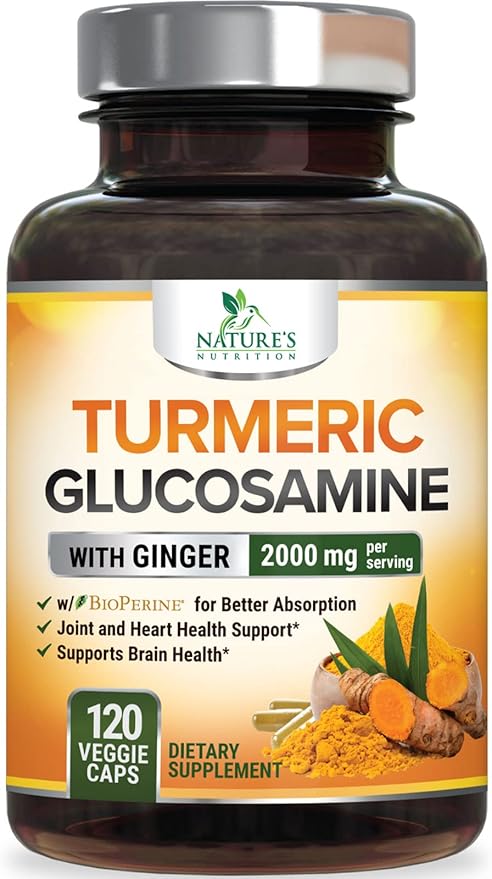 Turmeric Curcumin Supplement 2000mg with Glucosamine Chondroitin & Ginger, 95% Curcuminoids, BioPerine Black Pepper for Best Absorption, Nature's Joint Support, Non-GMO, Bottled in USA - 120 Capsules