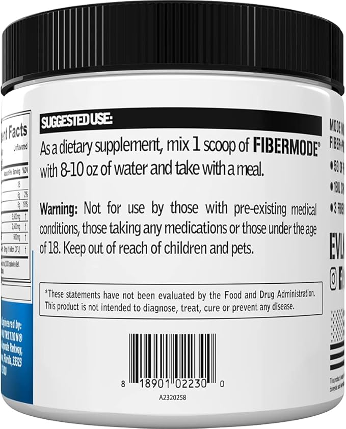 Evlution Nutrition FiberMode - Fiber + Probiotic Powder - Digestive Health & Immune Support - 1bil CFU Probiotics + 5g Fiber - Gluten Free & Vegan - Unflavored - Dietary Supplement - 30 Servings