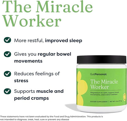 The Miracle Worker Magnesium Glycinate Powder for Sleep - Chelated Magnesium Drink Powder Supplement Helps Reduce Stress & Regularity While Easing Muscle Cramps with Strawberry Flavor - 30 Servings