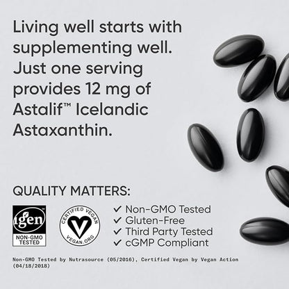 Sports Research Vegan Icelandic Astaxanthin 12mg with Organic Coconut Oil | Vegan Certified & Non-GMO Project Verified Dietary Supplement - 60 Veggie Softgels (2 Month Supply)