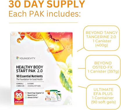 Youngevity Healthy Body Start Pak 2.0 | Complete All-in-One Nutrition | 60 Minerals, 16 Vitamins, 12 Amino Acids, 6 Essential Fatty Acids | Whole Foods, Pre/Probiotics + Bone and Joint Formula