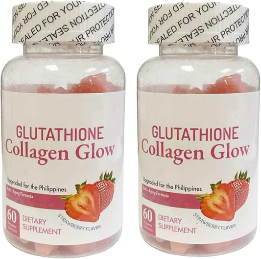 Nature Glow Glutathione Collagen Glow, 60 Organic Chewable Gummies (Strawberry (2 Bottles))