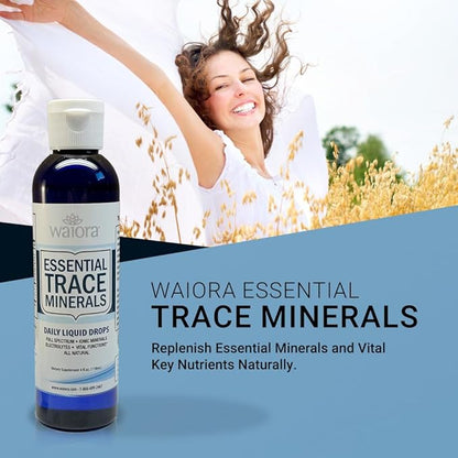 Waiora Essential Trace Minerals | Help Replenish Lost/Depleted Mineral | 60+ Ionic Trace Minerals | Support Body’s Vital Functions, pH Balance | Plus Electrolytes for Hydration (2 Bott / 96 serv)