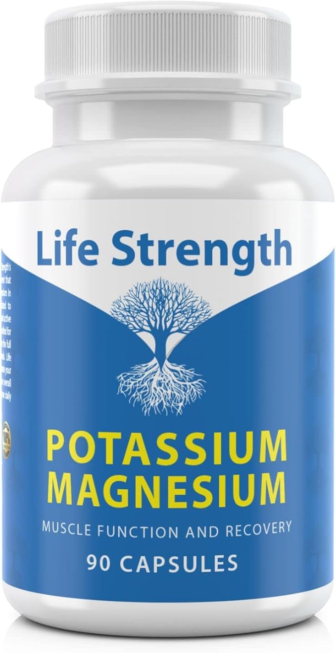 Life Strength Magnesium Potassium Complex Supplement - 90 Capsules - High Absorption Magnesium Support Vascular Health & Leg Cramp