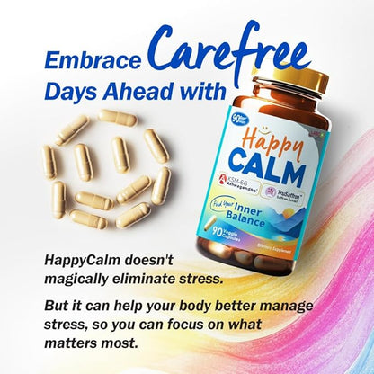 LABO Nutrition Happy Calm with KSM-66 Ashwagandha, Saffron Extract and Black Pepper Extract for Stress, Cognitive Health, Immune Boost, Quality Sleep, 5% Withanolides, 90 Vegan Capsule