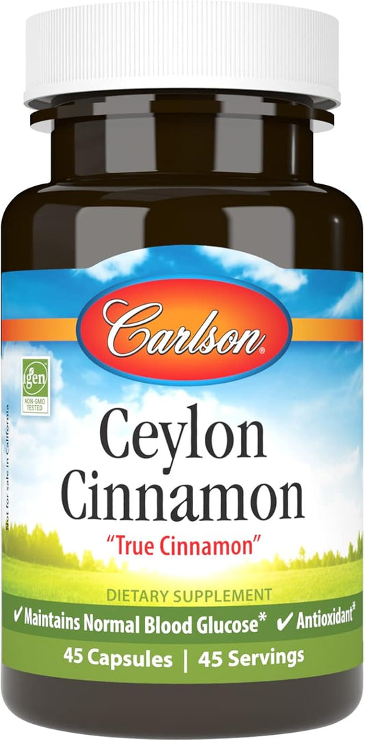 Carlson - Ceylon Cinnamon, Cinnamon Supplements, 500 mg, Cinnamon Extract Pills, Ceylon Cinnamon Capsules, 45 Capsules